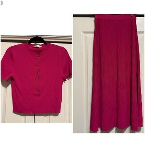 Scanlan Theodore Fuchsia Ribbed Crop Top and Skirt